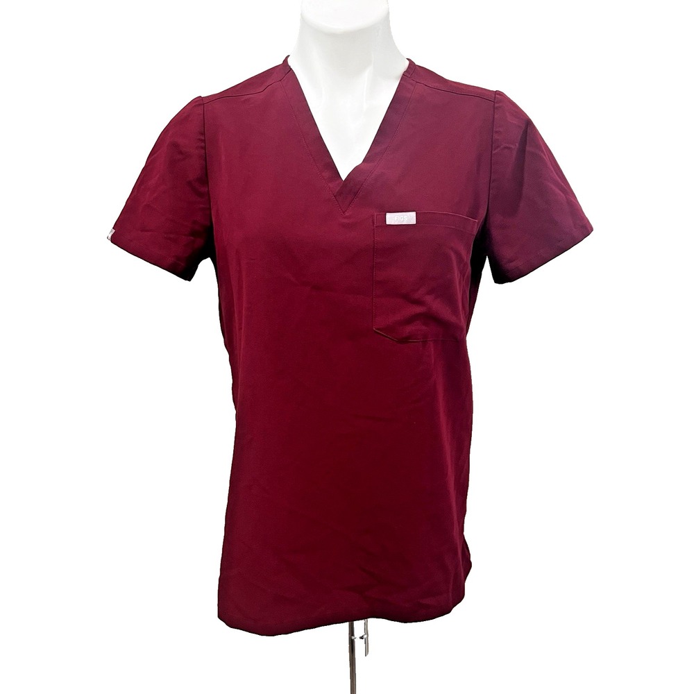 FIGS Catarina Scrub Top Women's Small Burgundy V Neck Technical Collection
